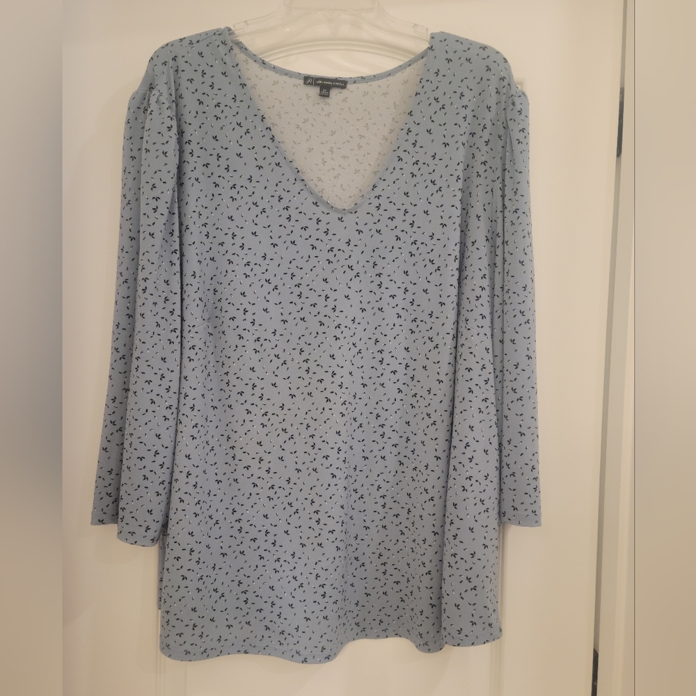 Adrianna Papell 3X Light Blue Floral Print Top
